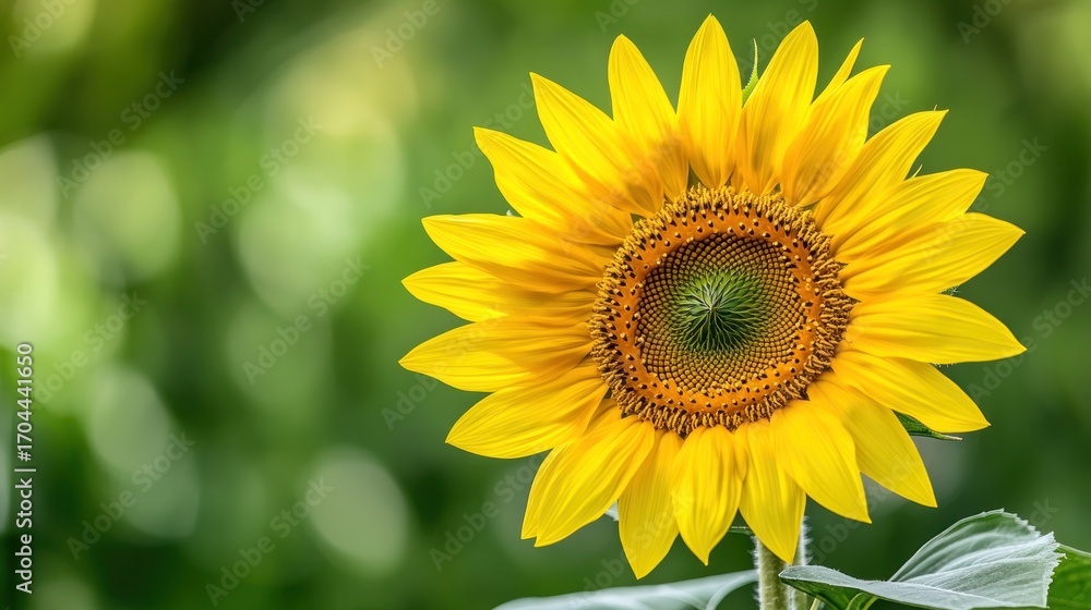 Fototapeta premium Single sunflower on blurred green