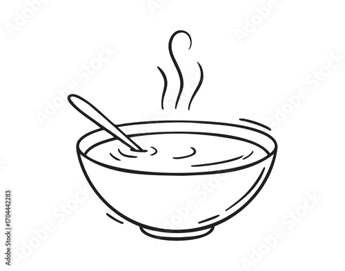 Bowl of hot soup or miso soup icon doodle hand drawn. Outline line drawing clipart symbol