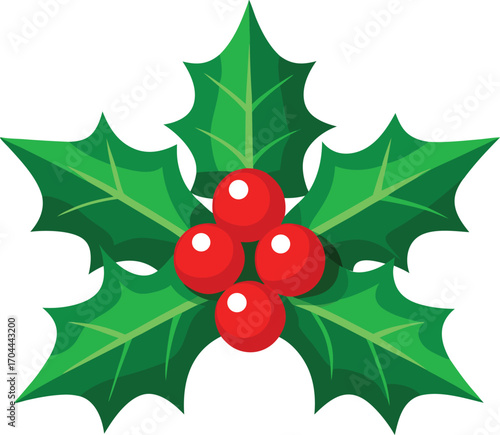 Festive Holly Berry Christmas Decoration with Spiky Green Leaves