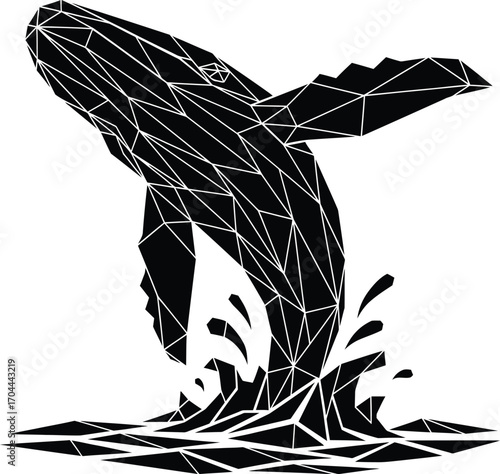 Vector art of geometric whale breaching from water