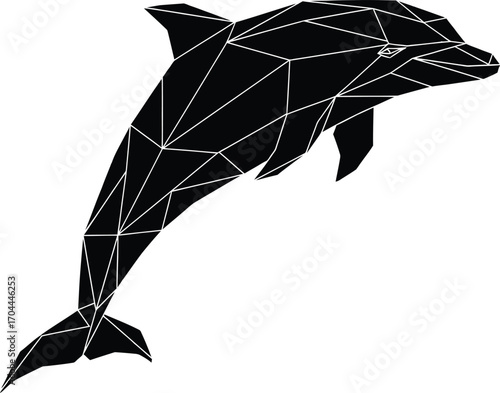 Vector art of geometric black dolphin jumping