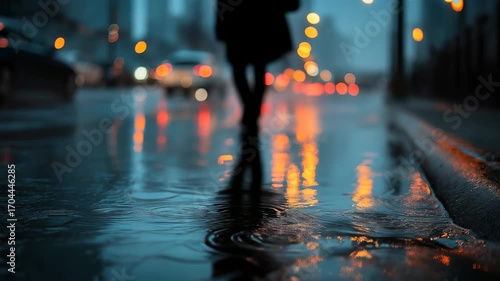 Rainy Night City Street Scene