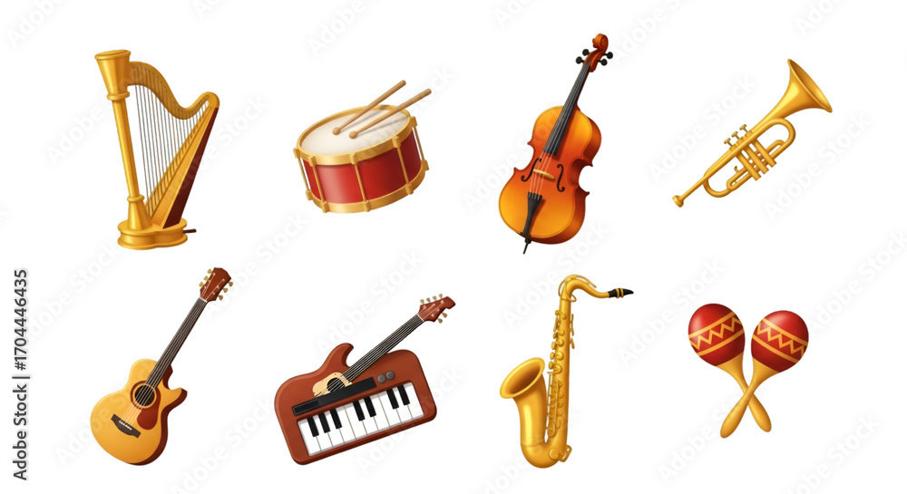 Obraz premium Assortment of Musical Instruments on Black Background