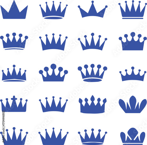 20 stylized blue crown icons vector set for luxury royal design ai eps jpeg png high quality editable shapes