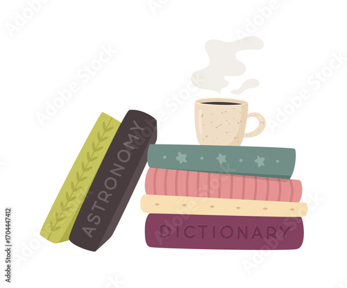 A vector illustration of a stack of school books, with colorful spines and simple shapes, ideal for educational and classroom themes.
