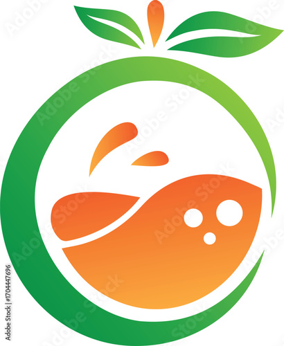 Fresh seafood and organic orange fruit combination logo, EPS 10 vector
