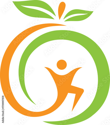 Healthy lifestyle orange fruit and wellness logo, EPS 10 vector