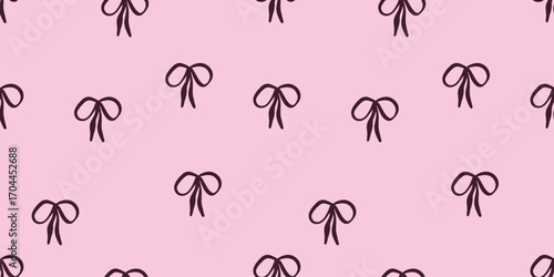 Seamless pattern with hand-drawn ribbon bows on a light pink background