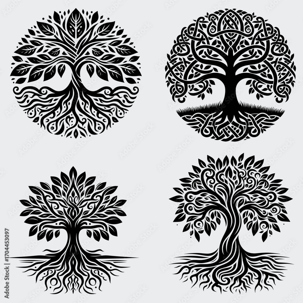 Fototapeta premium Celtic Tree Vector SVG Bundle, Celtic Tree SVG, Family, Nature, Family Tree SVG