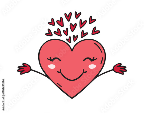 red smiling heart character Valentines Day greeting card icon doodle hand drawn line drawing clipart symbol