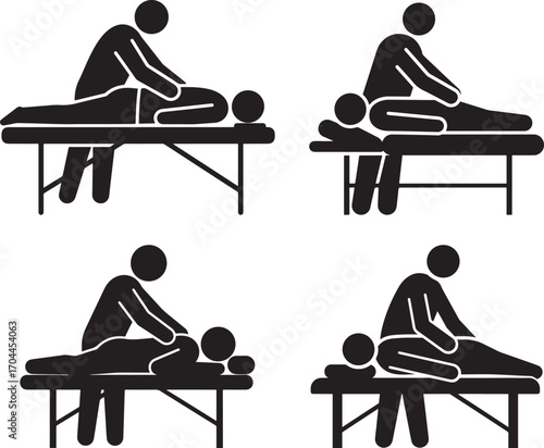 Four different massage techniques performed on a massage table silhouette