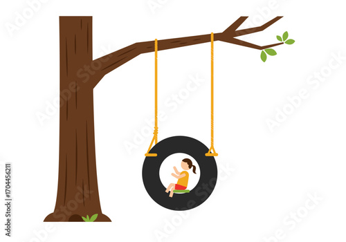A happy child's tire swing adventure in the park, an illustration of childhood fun