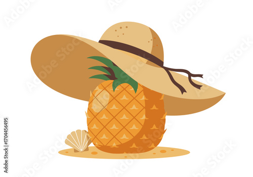 Pineapple in a Sun Hat on the Beach A Fun Summer Illustration