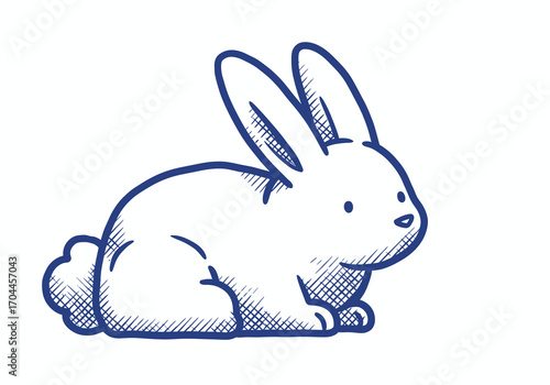 Cute blue outline rabbit illustration with artistic crosshatch shading, a charming hand-drawn style ideal for whimsical designs and playful animal themes