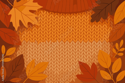 Warm Sweater Textures. Elegant flat design of warm-toned sweater textures close-up with fine knit detail and seasonal leaves