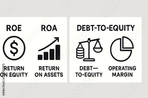 Financial Metrics Banner. Horizontal banner showing financial KPIs — ROE, ROA, debt-to-equity, and operating margin metrics.