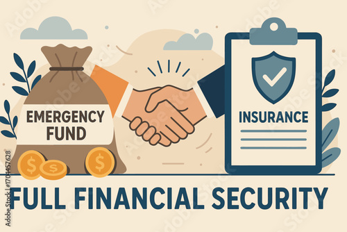 Emergency Fund & Insurance. Horizontal banner showing emergency fund and insurance working together for full financial security.