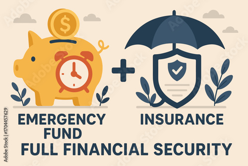 Emergency Fund & Insurance. Horizontal banner showing emergency fund and insurance working together for full financial security.