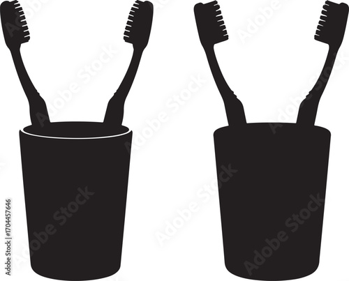 Two black toothbrush holders with toothbrushes in silhouette