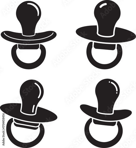 Four black pacifier silhouettes arranged in a grid on a white background