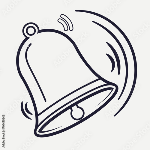 Illustration of a ringing bell with sound waves emanating from it on a white background design element