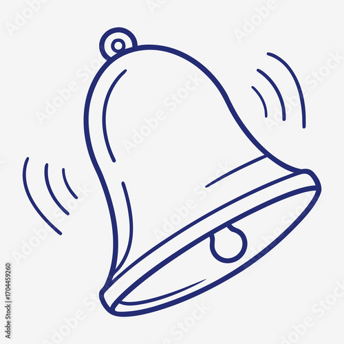 Illustration of a ringing bell with blue outline and sound waves isolated on a white background image