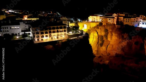 Night aerial view of Ronda, Spain