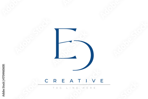 Blue stylized letters ED combined in a modern design on a clean white background, evoking professionalism and creativity. Ideal for branding, business identity, and corporate representation concepts.