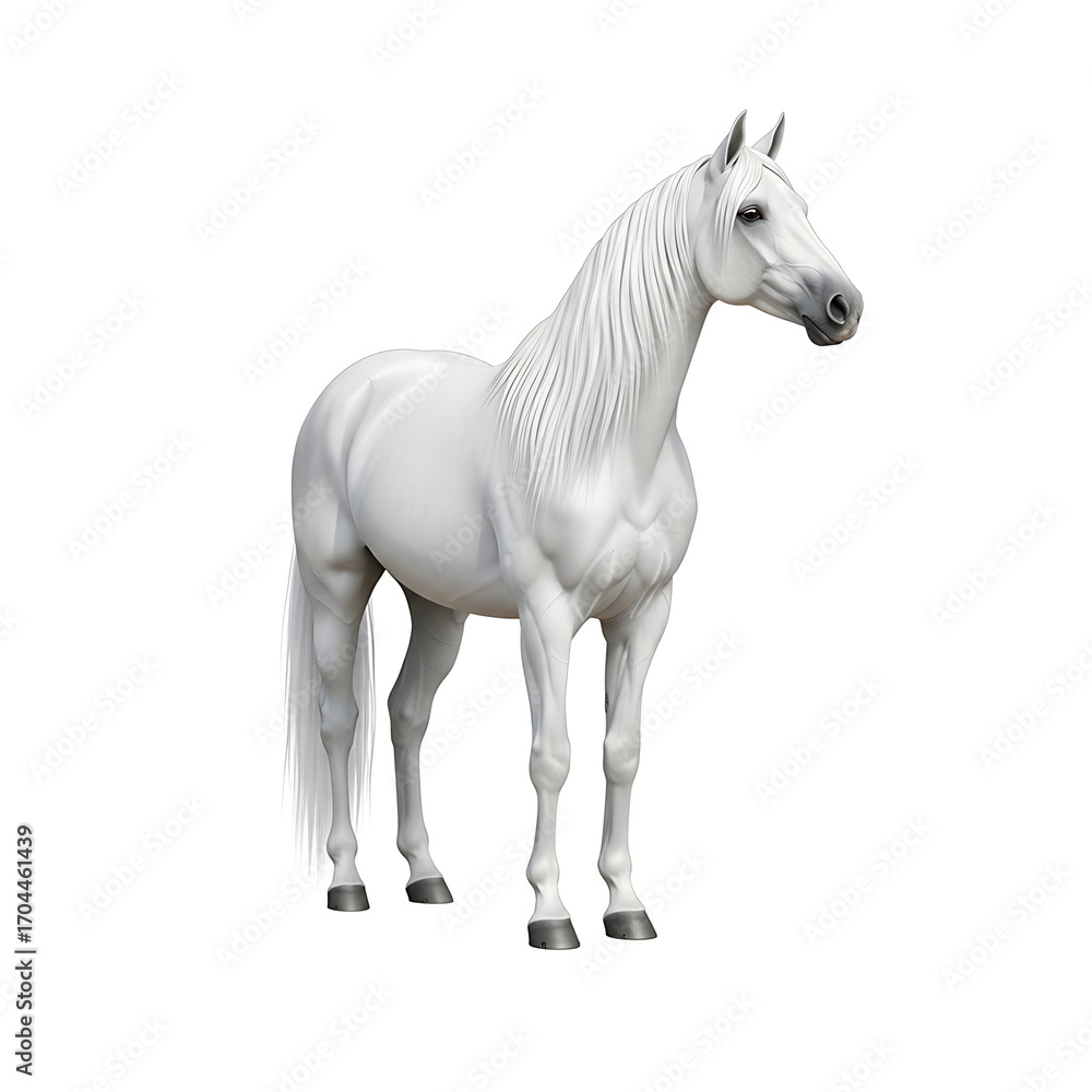 Fototapeta premium Majestic White Horse 3D Render of a Stallion, Isolated on Background