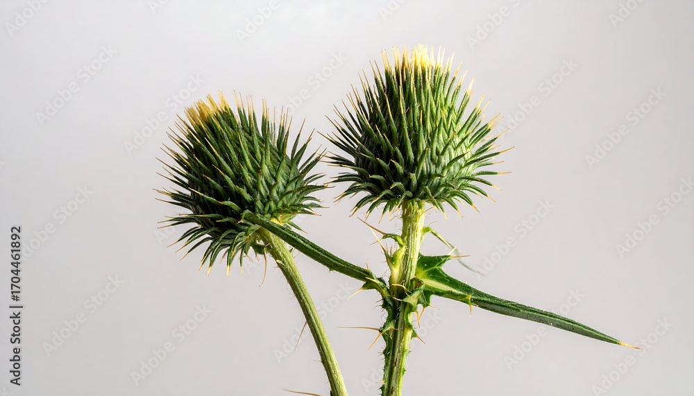Obraz premium Two thistle heads against a plain background