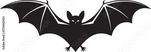Black bat with spread wings flying silhouette vector