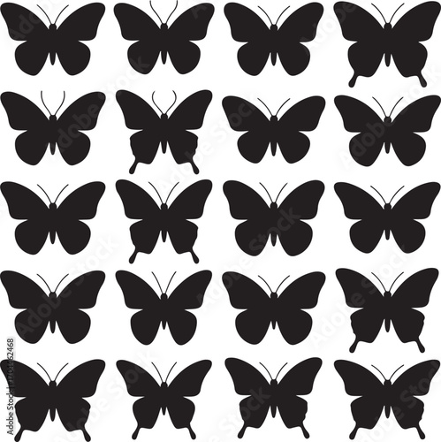 Black butterfly silhouettes pattern white