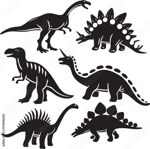 Black prehistoric creatures collection dinosaur silhouette