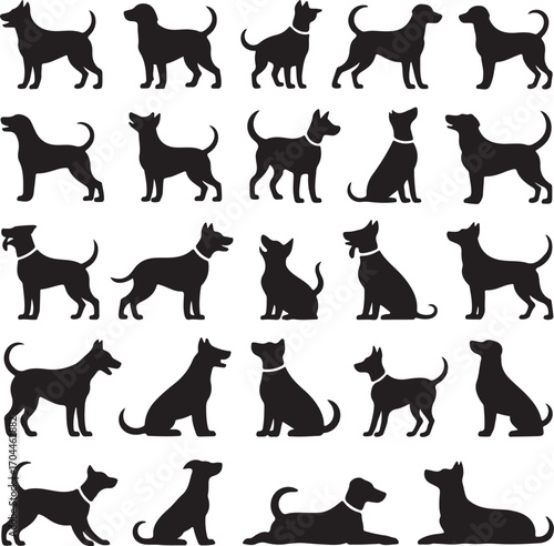 Diverse dog silhouettes standing sitting and lying down canine animal
