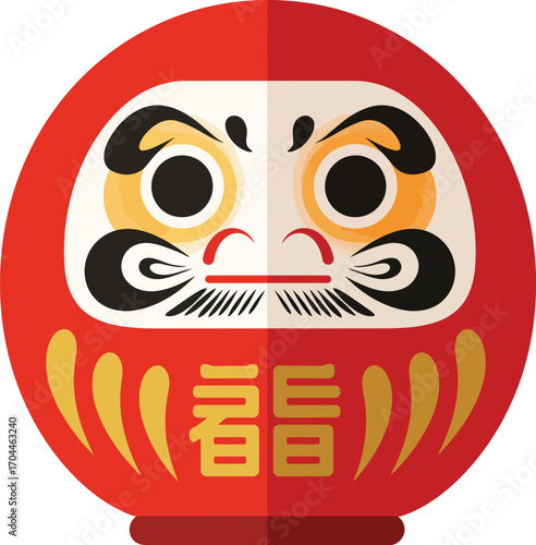 Red Japanese Daruma Doll with Fierce Expression, Traditional Symbol of Good Fortune and Perseverance, Cultural Talisman for Goal Setting.
