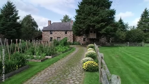 Stone house with garden path