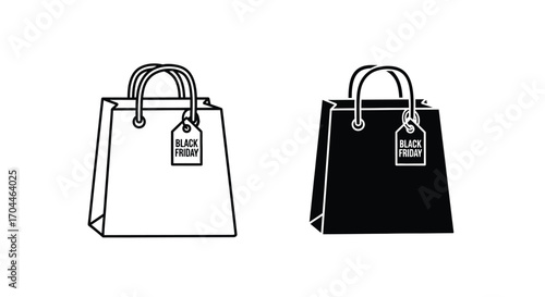 Two black and white shopping bags with a black friday tag.