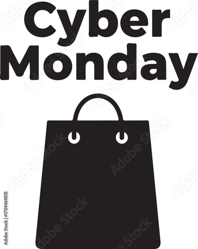 Cyber Monday Shopping Bag Icon With Bold Text lettering