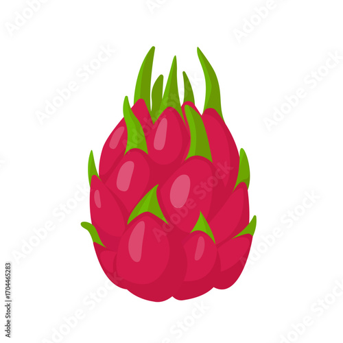Red dragon fruit icon. Whole bright summer tropical fruit for healthy food. Exotic Pitaya or Dragon fruit Vector illustration isolated on white background.