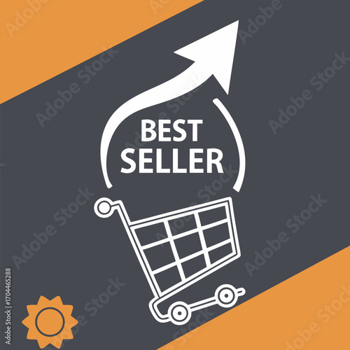 Dynamic bestseller shopping cart with upward arrow and gear icon for sales success