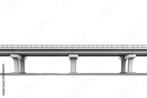 Concrete overpass infrastructure with support pillars rendered in a side view on transparent background