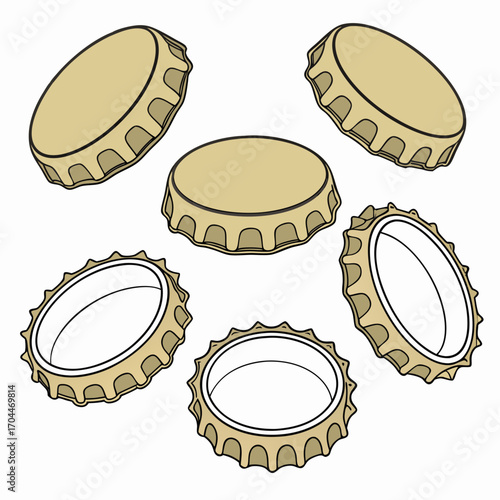 Collection of beer bottle caps vector illustration for brewery and beverage industry design and decoration use