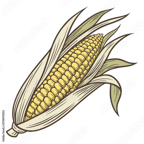 Fresh corn on the cob with husk a vibrant illustration of a healthy and delicious vegetable perfect for cooking