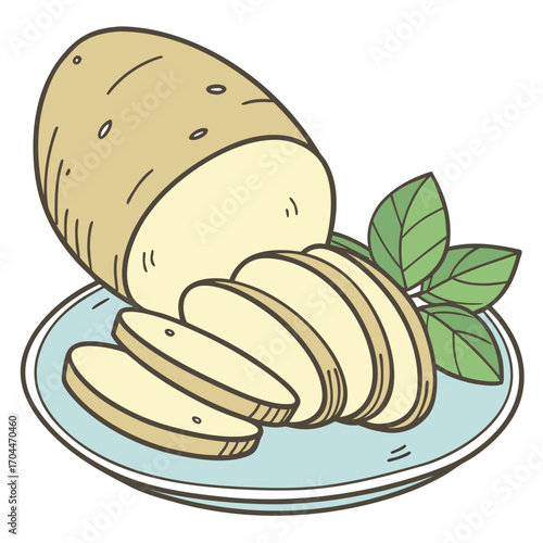 Cartoon potato slices on plate vector illustration for cooking recipes and food design needs one hundred