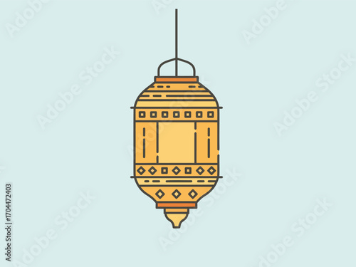 Traditional islamic lantern hanging against a light blue background