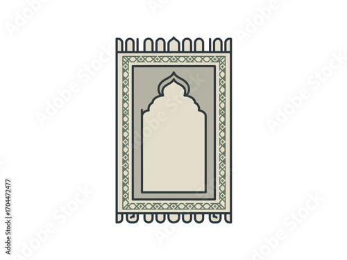 Hand drawn islamic prayer rug with arch detail and tassels