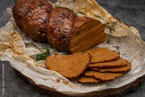 Vegan roast  seitan as alternative to meat