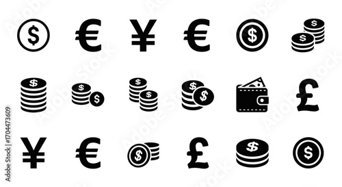 Financial Symbols and Currency Icons Illustration for Economic Themes in Business Graphics