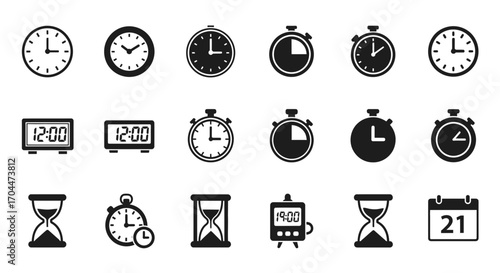 Clock Designs, Timekeeping Icons, Digital Graphics, Vector Illustrations, Minimalist Style, Creative Concepts