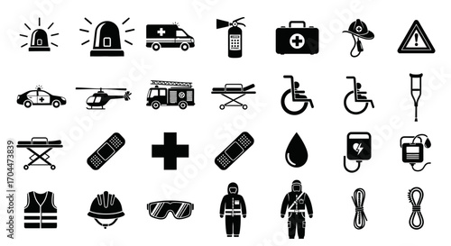Medical, Safety, and Transport Symbols in Vector Graphics
